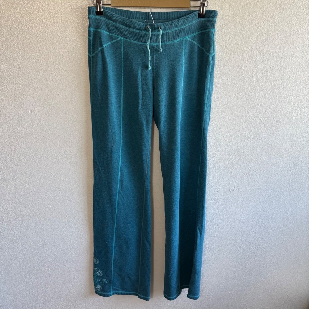 Athleta Size Small Tall Teal Blue Embroidered Y2K Yoga Pants Loungewear Relaxed